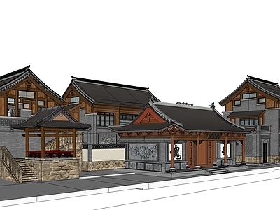 中式古建其他文化场馆 传统院落建筑 中式武馆建筑 京派商业院落 传统商业街区