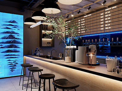 现代咖啡厅 工业风现代酒馆 夜店酒吧酒吧台 酒吧台啤酒机 咖啡厅音乐餐厅 网红餐厅酒吧台