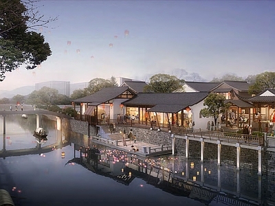 中式古建商业街 中式滨河商业街