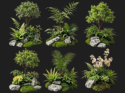 新中式景观花境 2D花境植物组团 花卉花镜 花草镜植物组合 花草花丛 地被花灌木球