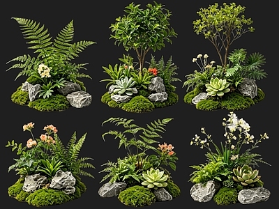 禅意花境 2D花境植物组团 花卉花镜 花草镜植物组合 花草花丛 地被花灌木球