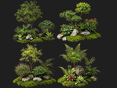 禅意花境 2D花境植物组团 花卉花镜 花草镜植物组合 花草花丛 地被花灌木球