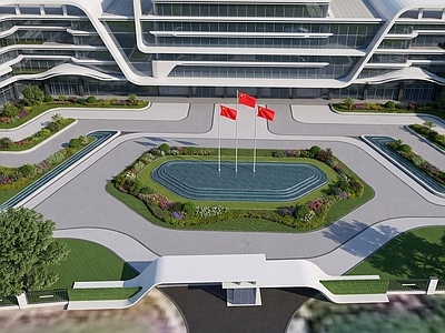 现代主义产业园办公楼 产业园景观 办公区前广场 产业园入口广场 产业园入口景观 办公区中庭景观