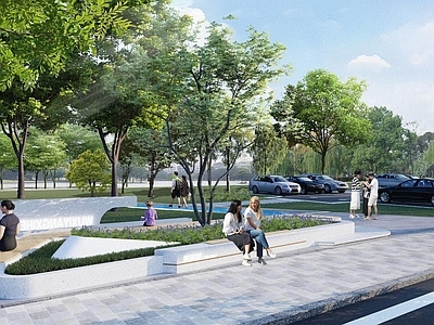 现代景观座椅 树池座凳 户外停车场 停车场公园入口 公园绿道入口 公园景观休憩节点