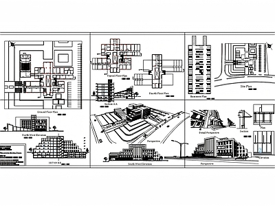 会议中心建筑 某现代市政厅建筑 平立剖全套图纸