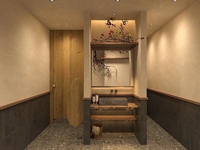 侘寂酒店卫生间 卫生间侘寂 山野风卫生间 餐厅卫生间公卫 洗手台中式侘寂