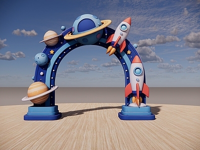 现代活动门头 科技风星球拱门 科技馆火箭景观门 星际火箭景观拱门 美陈星际拱门