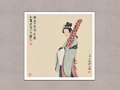 中式画框 抱琴仕女 徐乐乐 人物画 装饰画