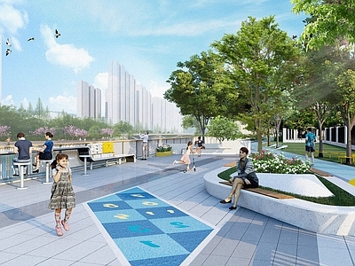 现代口袋公园 滨水休闲驳岸 滨水口袋公园 休闲活动区 滨水吧台 树池座凳