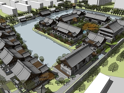 中式古建酒店建筑 中式合院 仿宋