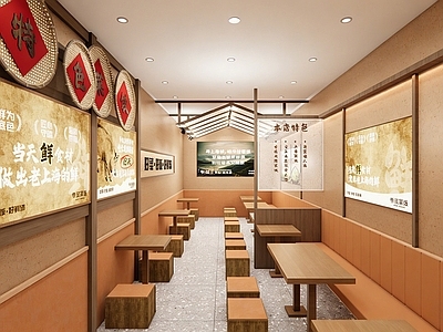 新中式快餐店 新中式快餐店 中餐厅 餐桌椅组合