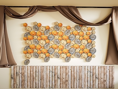中古木头墙饰挂件 木雕木头 圆木块 帷幔 木头墙饰挂件