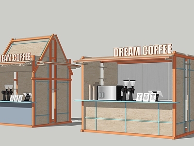 现代简约售卖亭 摊位 集市 快闪小屋 咖啡店 木屋摊位