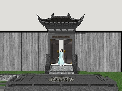 中式古建入口大门 院门 庭院门 入户门 景观大门