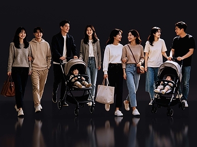 现代简约多人 2D休闲人物 高级亚洲人物 亲子一家人 商业街人物 休闲行人