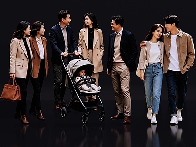 现代简约多人 2D休闲人物 高级亚洲人物 亲子一家人 商业街人物 休闲行人