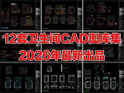 12套卫生间平面图立面图施工图干湿分离卫生间CAD图库集