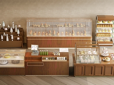轻奢甜品面包店 现代面包店 甜品店 面包货架 面包展示柜 烘焙店货架