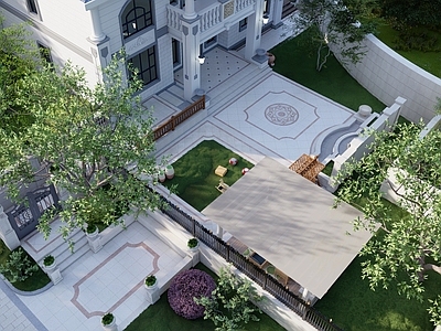 欧式别墅庭院 欧式住宅庭院 别墅花园 庭院 别墅建筑