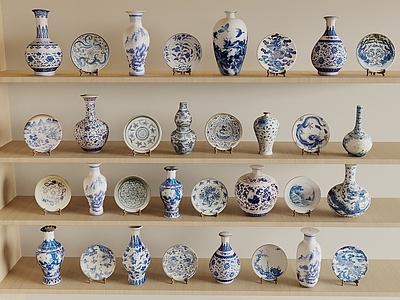 中式花瓶 新中式青花瓷瓶 新中式青花瓷盘 陶瓷器皿 瓷器 陶瓷花瓶