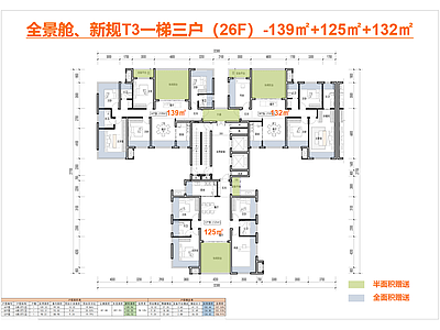 高层住宅 T3新规户型 一梯三户 全景舱 139户型 125户型