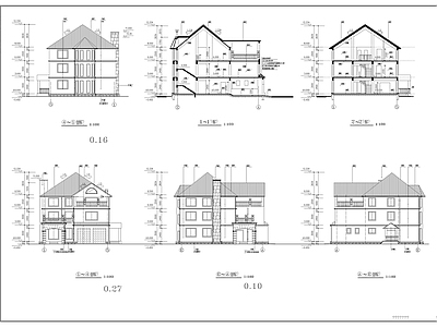 别墅建筑 三层别墅施工图
