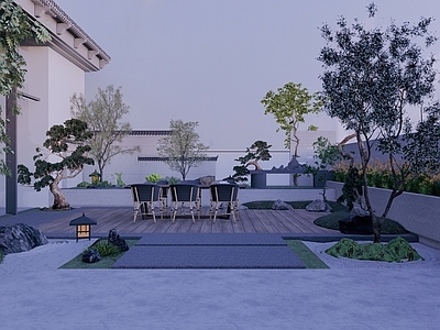新中式景观别墅庭院 别墅 庭院 花园 屋顶花园 露台