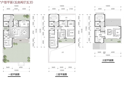 联排住宅 联排别墅 3F 290平米 平面图