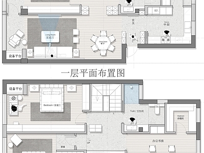 别墅 210平小复式 平面图 方案图 彩平图