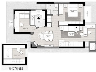 别墅 85平小复式 平面图 彩平图