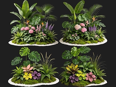 现代主义花境 2D室内植物组团 热带植物组团 花境植物组团 花草镜植物组合 花草花丛