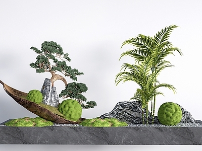 新中式景观绿植摆件 现代植物造景 植物堆 庭院小品 植物组合