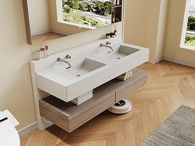 奶油风洗手台 双洗手盆 浴室柜