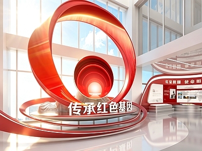 现代党建展厅 红色革命传承大厅 环绕造型 莫比乌斯环