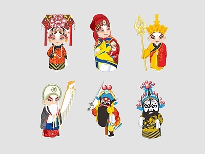 中式虚拟人物 2D京剧人物 京剧人物剪影 戏曲人物 卡通人物 墙饰