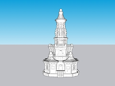 中式古建古建筑 古塔 白模 正定广惠寺华塔