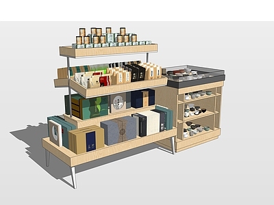 原木风茶叶店 茶叶展台 茶杯 文创展台
