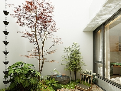 禅意室内景观 雨链 花园 竹子