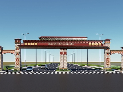 中式入口大门 门廊 藏式牌楼