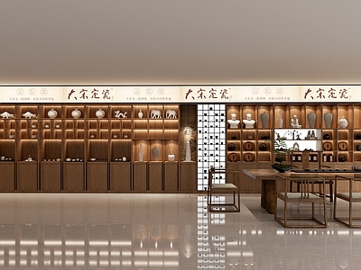 新中式陶瓷展厅 瓷器展柜 宋代美学展柜 新中式茶室 茶室背景柜