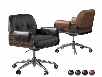 中古风办公椅 MINOTTI 意式复古办公椅 老板椅 滑轮升降电脑椅 皮革办公椅
