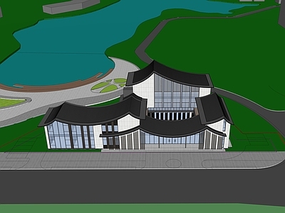 新中式展览馆建筑 文化馆展厅 售楼部展示区 展览馆 新中式 小区展示区