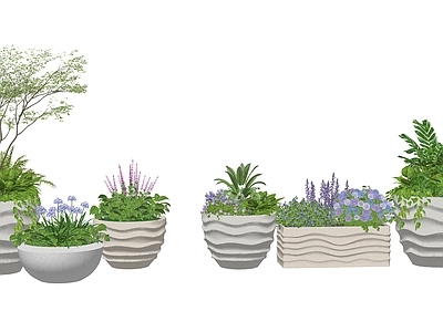 现代盆栽 南法风情奶油花钵 波纹花钵组合 艺术花钵组合 花钵绿植