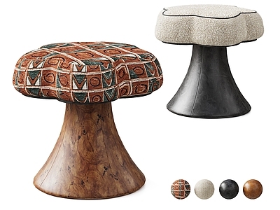 中古风沙发凳 法式复古换鞋凳 印花布艺蘑菇凳 卧室梳妆台妆凳 凳子 换鞋凳