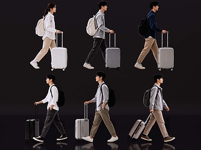 极简多人 2D行李箱人 旅行者 出差人 拉行李箱 机场人
