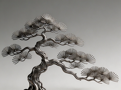 新中式雕塑摆件 松柏铁画 锻铁工艺 铁画 雕塑
