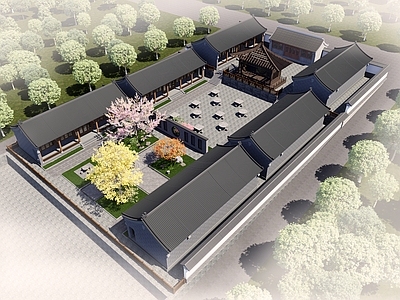 中式古建四合院 中式庭院 中式戏台 乡村民宿 自然景观
