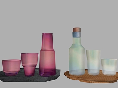现代酒具 水杯 玻璃瓶 托盘 餐厅摆件 杯子