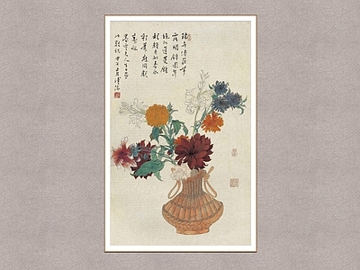 中式挂画 瓶花 溥儒 国画 装饰画