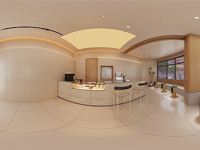 奶油风甜品面包店 现代咖啡厅 收银台 操作台 卡座